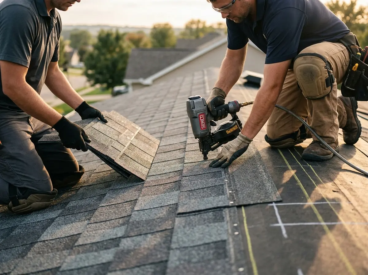 Professional roofer working on a residential roof in Cottonwood